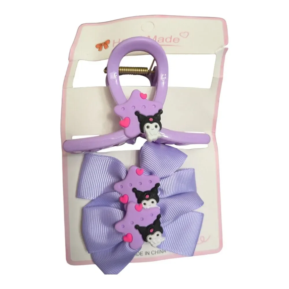 Kawaii Purple Hair Clip Set | Bow Clips + Mini Claw Clips | Cute Goth Style
